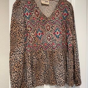 Savanna Jane Women's Multicolor Embroidered Leopard Print Top